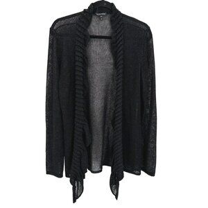 Eileen Fisher Womens Linen Blend Open Front Sheer Black Cardigan Sweater XL